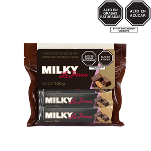 Barra Milky La Ibérica con pecanas y pasas x 50 g x 6 pzs