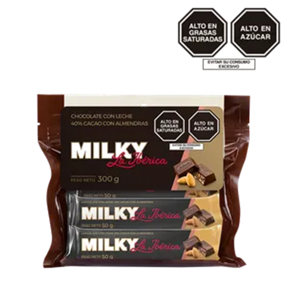 Barra Milky La Ibérica con Almendras 50 g x 6 pzs