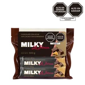 Barra Milky La Ibérica con Almendras 50 g x 6 pzs