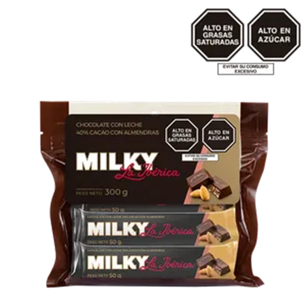 Barra Milky La Ibérica con Almendras 50 g x 6 pzs