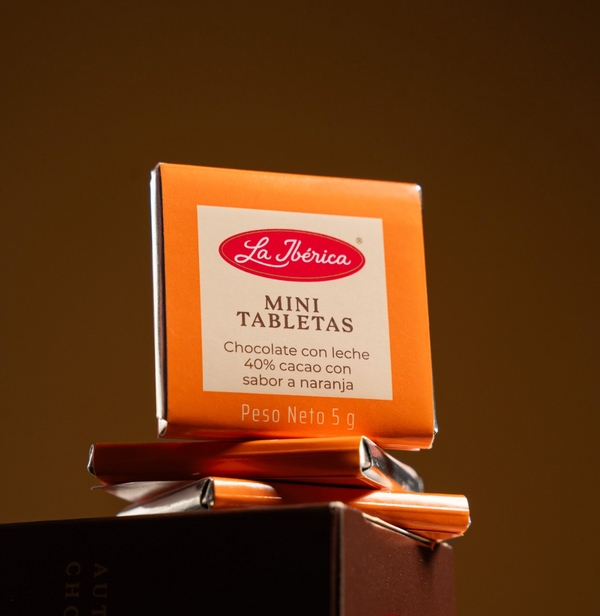Mini Tabletas de chocolate con leche 40% cacao sabor a naranja