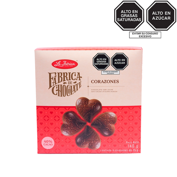 Corazones de chocolate con leche 35 g x 4 pzs