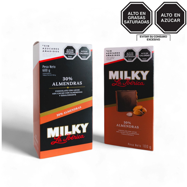 Tableta Milky La Ibérica Almendras Sin Azúcares Añadidos x 100g x 6 pzs