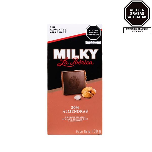 Tableta Milky La Ibérica 30% Almendras Sin Azúcares Añadidos x 100g
